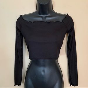 Nasty Gal Black Ribbed Long Sleeve Crop Top